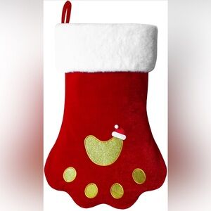 20-Inch Pet Paw Christmas Stockings, Red Velvet